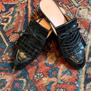 Black croc embossed J.Crew leather mules